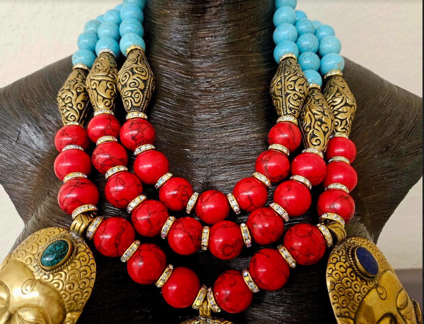 Tibetan Buddha Beaded Chest Piece - Artistic Jewelry for Art Galleries