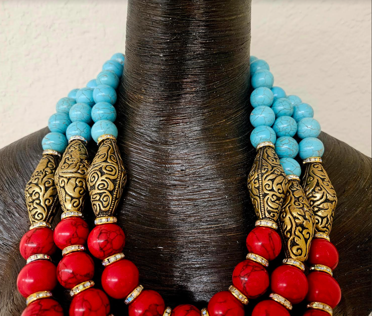 Tibetan Buddha Beaded Chest Piece - Artistic Jewelry for Art Galleries