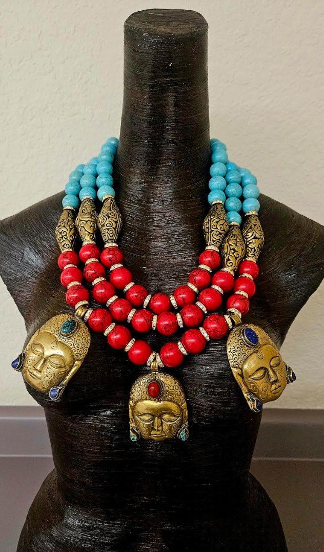 Tibetan Buddha Beaded Chest Piece - Artistic Jewelry for Art Galleries