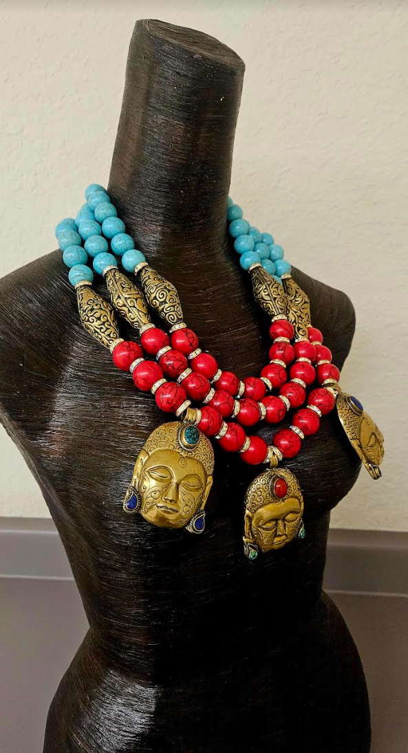 Tibetan Buddha Beaded Chest Piece - Artistic Jewelry for Art Galleries