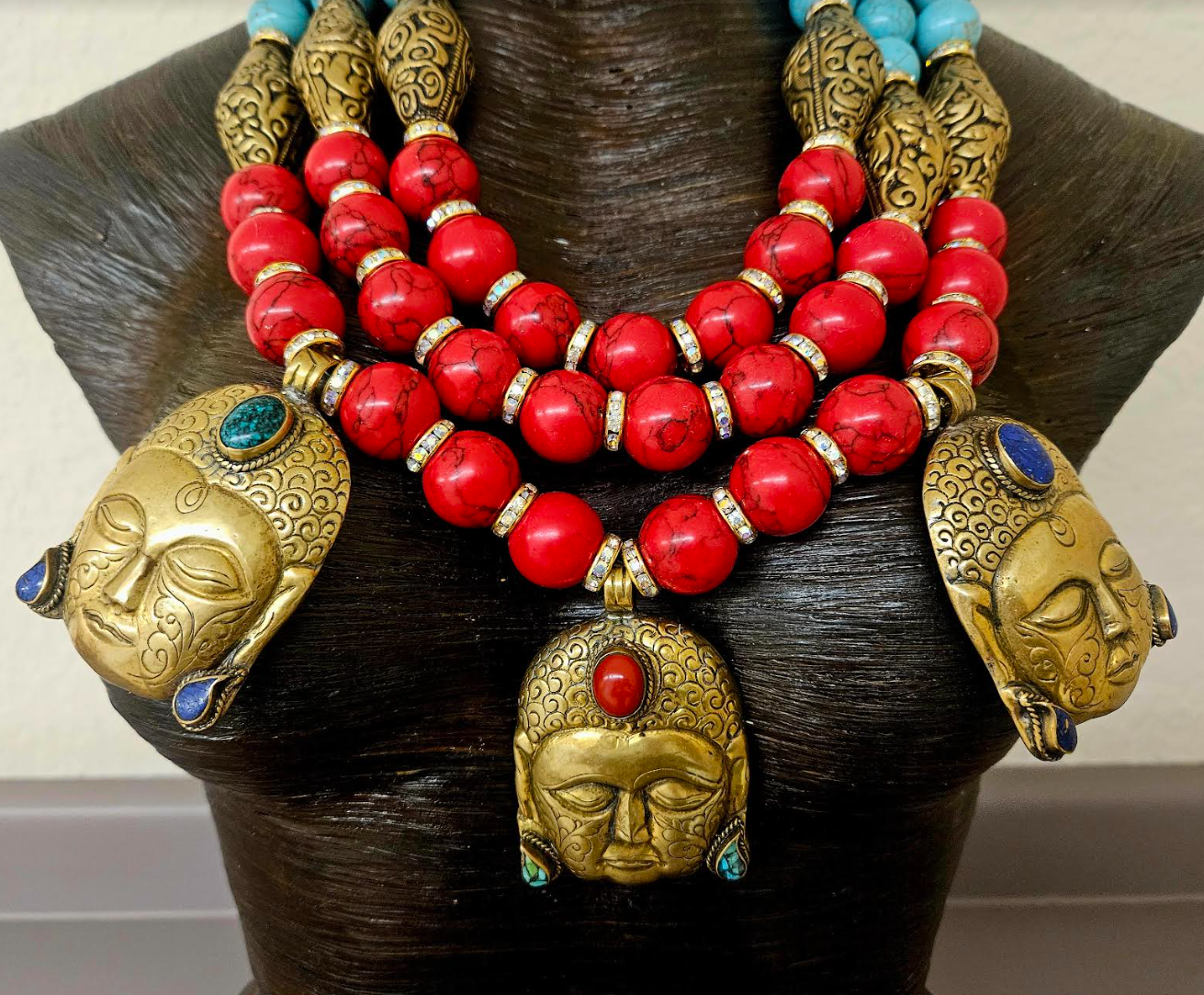 Tibetan Buddha Beaded Chest Piece - Artistic Jewelry for Art Galleries