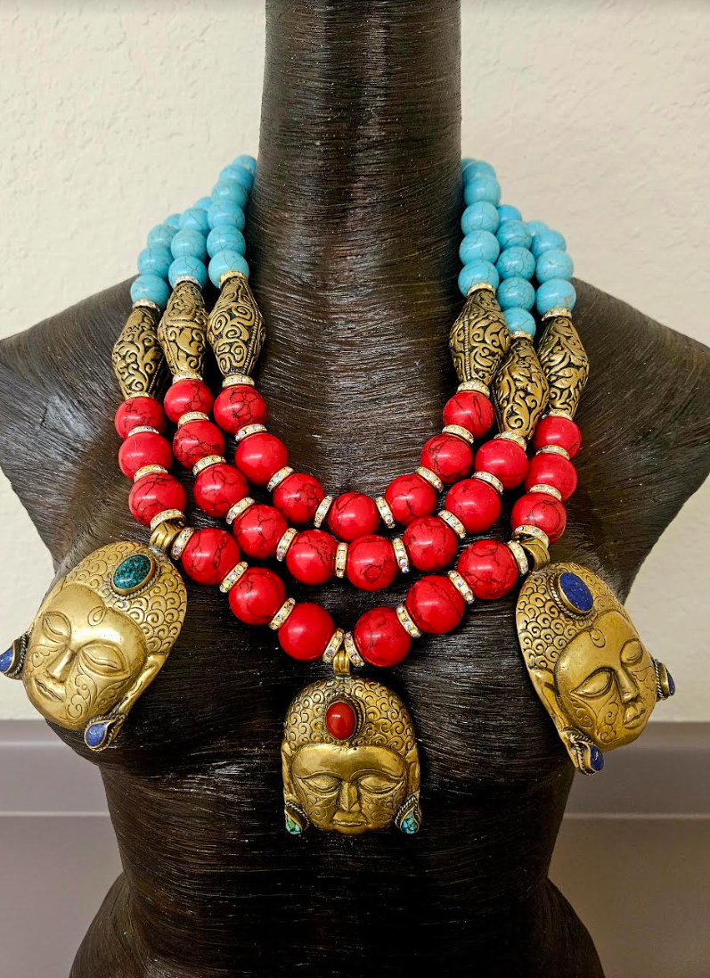 Tibetan Buddha Beaded Chest Piece - Artistic Jewelry for Art Galleries