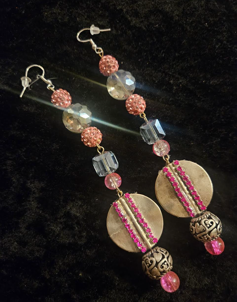 Silver Fuchsia & Blue Gray Long Beaded Shoulder Dusters Super Lon