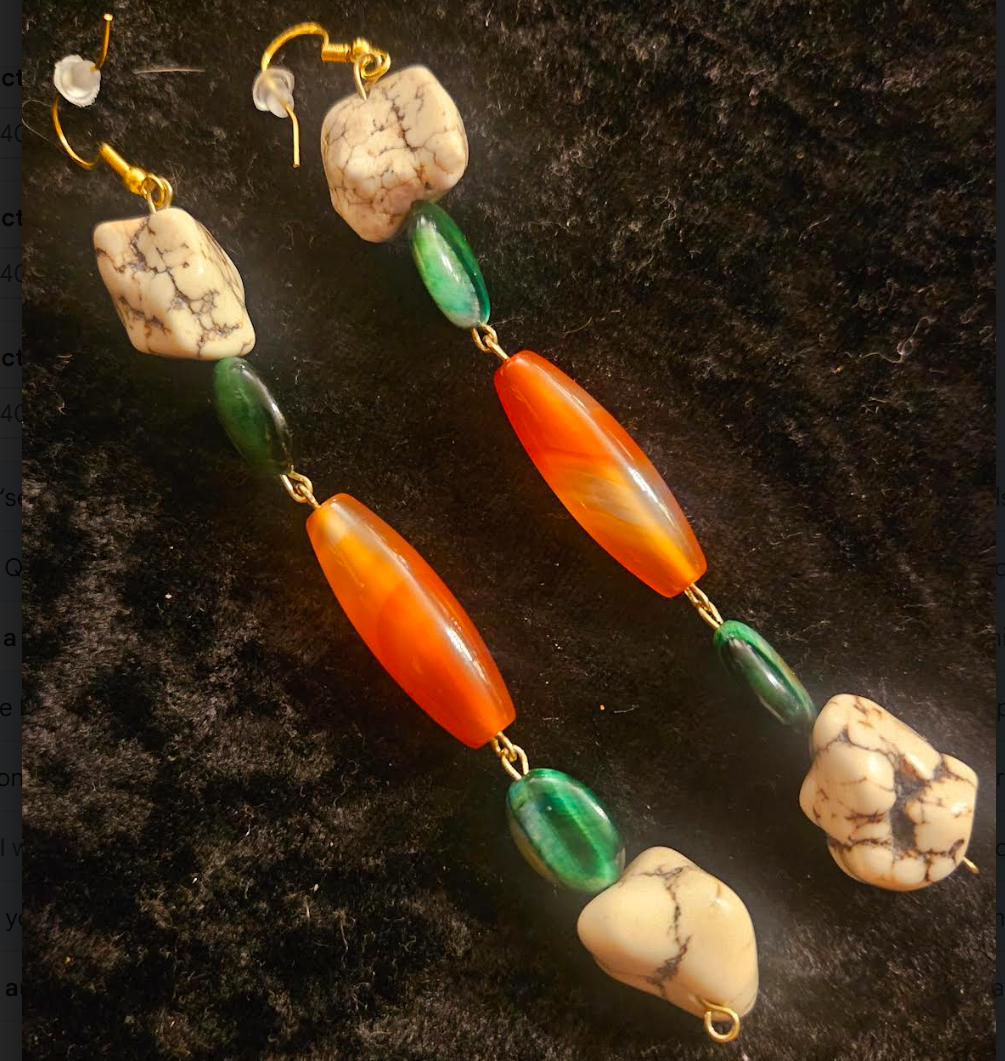 Orange Green & Off White Gemstone Shoulder Duster Pierced Statement Ea