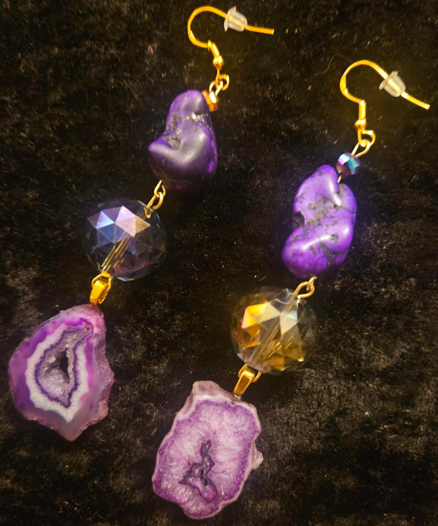 Purple Druzy Agate & Aurora Borealis Crystal Shoulder Dusters Dre