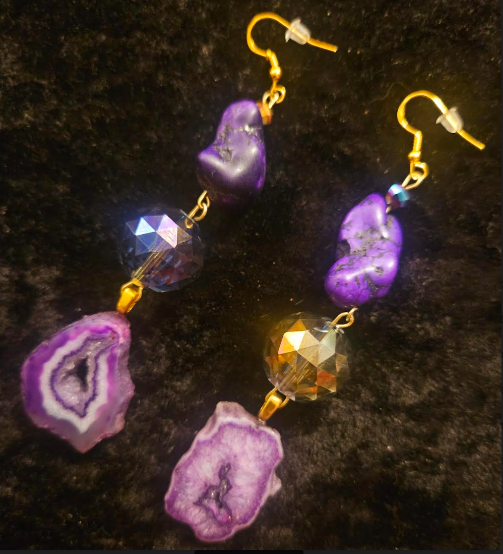 Purple Druzy Agate & Aurora Borealis Crystal Shoulder Dusters Dre