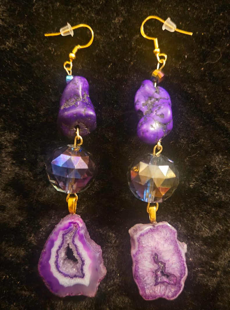 Purple Druzy Agate & Aurora Borealis Crystal Shoulder Dusters Dre