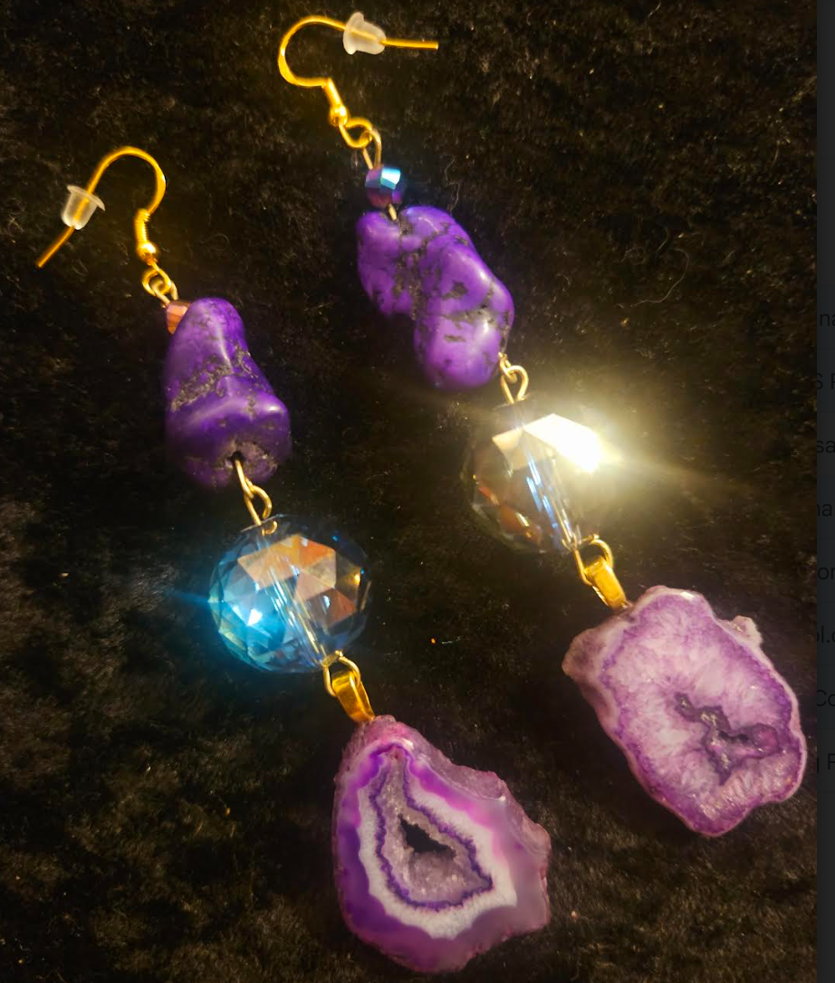 Purple Druzy Agate & Aurora Borealis Crystal Shoulder Dusters Dre