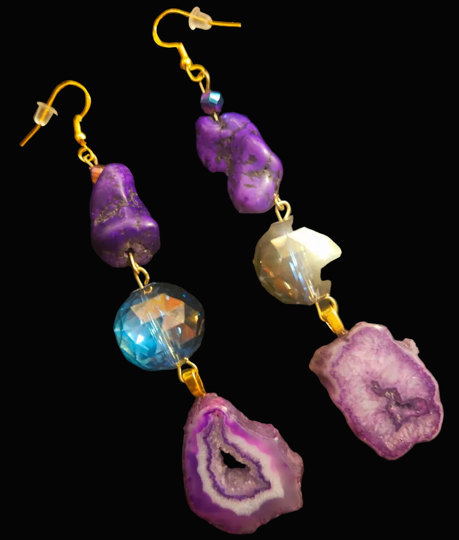 Purple Druzy Agate & Aurora Borealis Crystal Shoulder Dusters