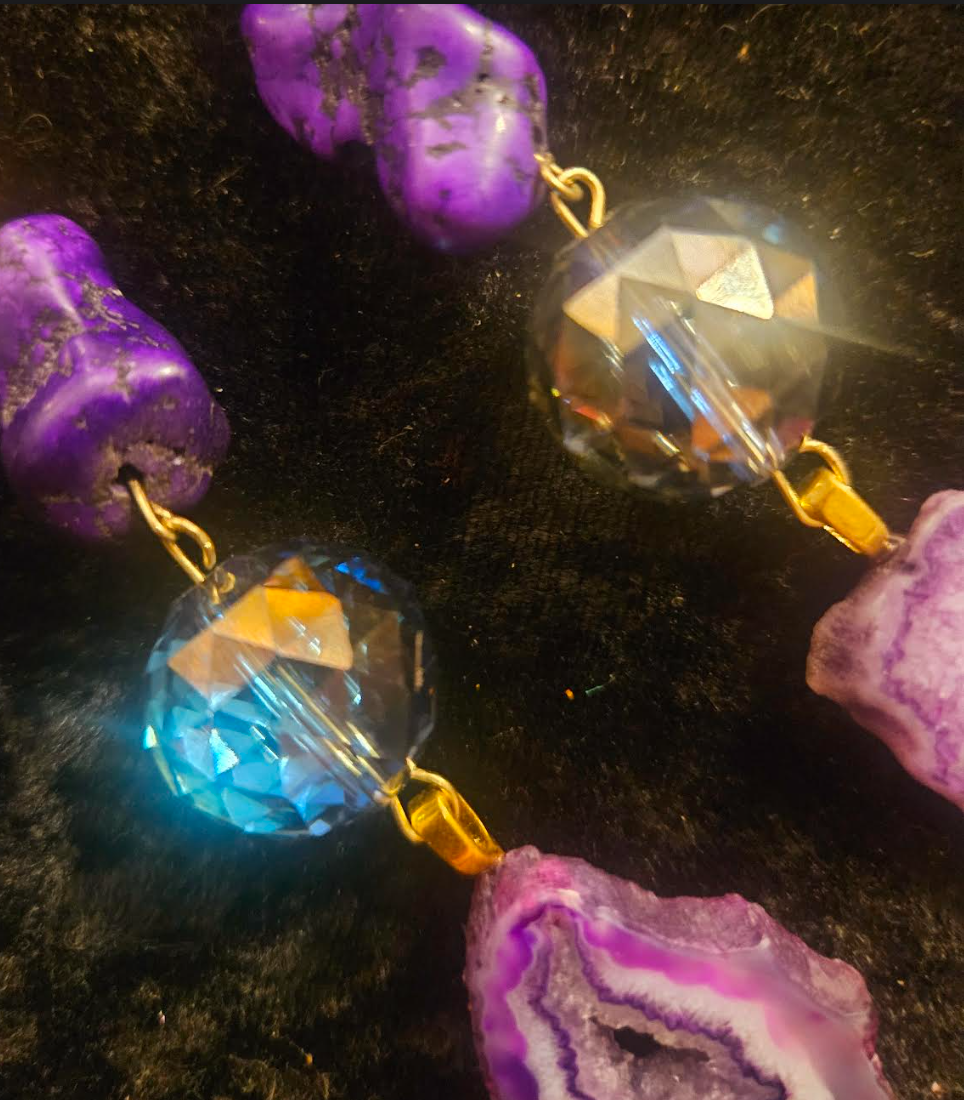 Purple Druzy Agate & Aurora Borealis Crystal Shoulder Dusters Dre