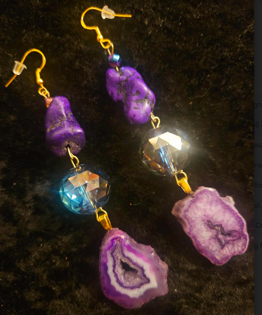 Purple Druzy Agate & Aurora Borealis Crystal Shoulder Dusters Dre