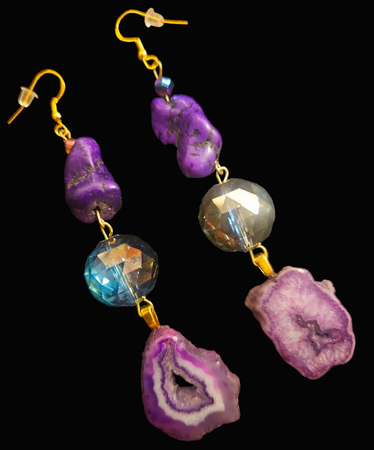 Purple Druzy Agate & Aurora Borealis Crystal Shoulder Dusters
