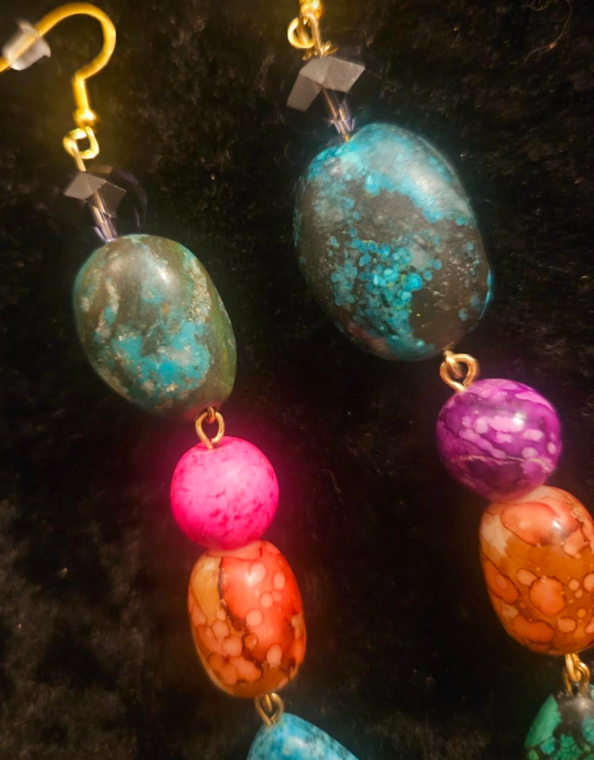 Multi Color Gemstone & Shell Shoulder Dusters Blue Green Pink Bol