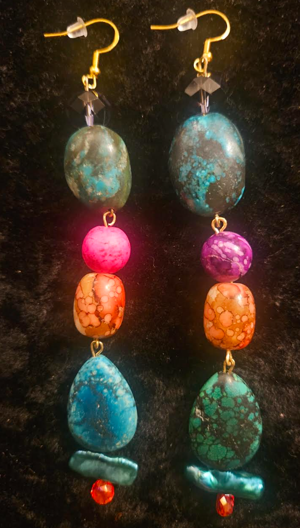 Multi Color Gemstone & Shell Shoulder Dusters Blue Green Pink Bol