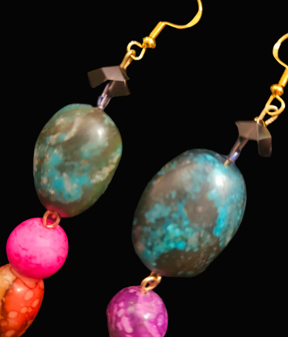 Multi Color Gemstone & Shell Shoulder Dusters - Blue Green Pink