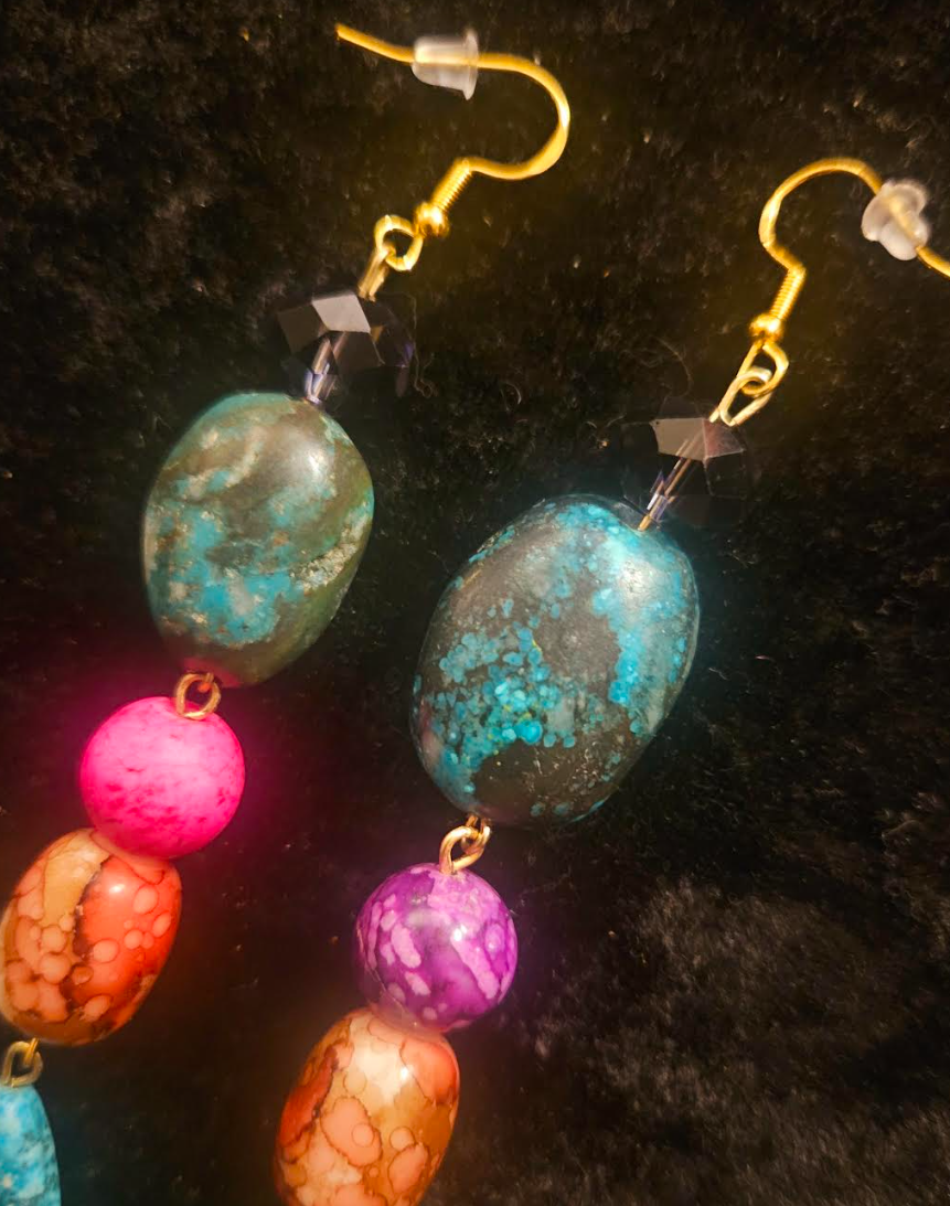 Multi Color Gemstone & Shell Shoulder Dusters Blue Green Pink Bol