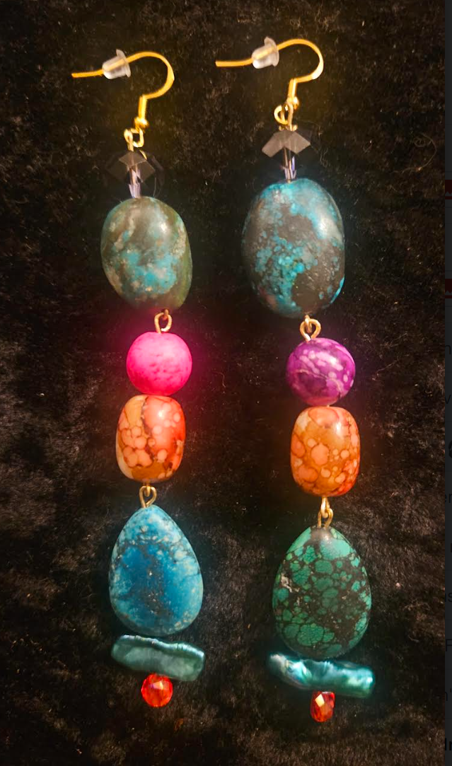 Multi Color Gemstone & Shell Shoulder Dusters Blue Green Pink Bol