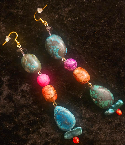 Multi Color Gemstone & Shell Shoulder Dusters Blue Green Pink Bol