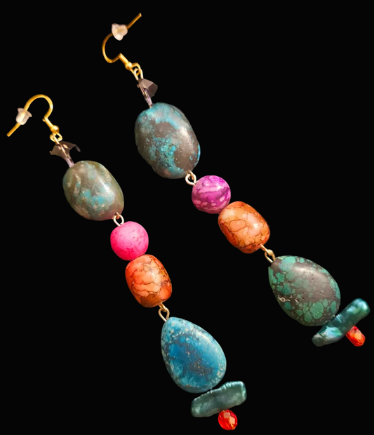 Multi Color Gemstone & Shell Shoulder Dusters - Blue Green Pink