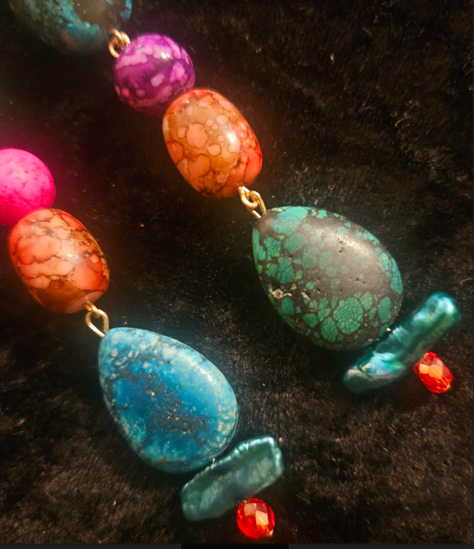 Multi Color Gemstone & Shell Shoulder Dusters Blue Green Pink Bol