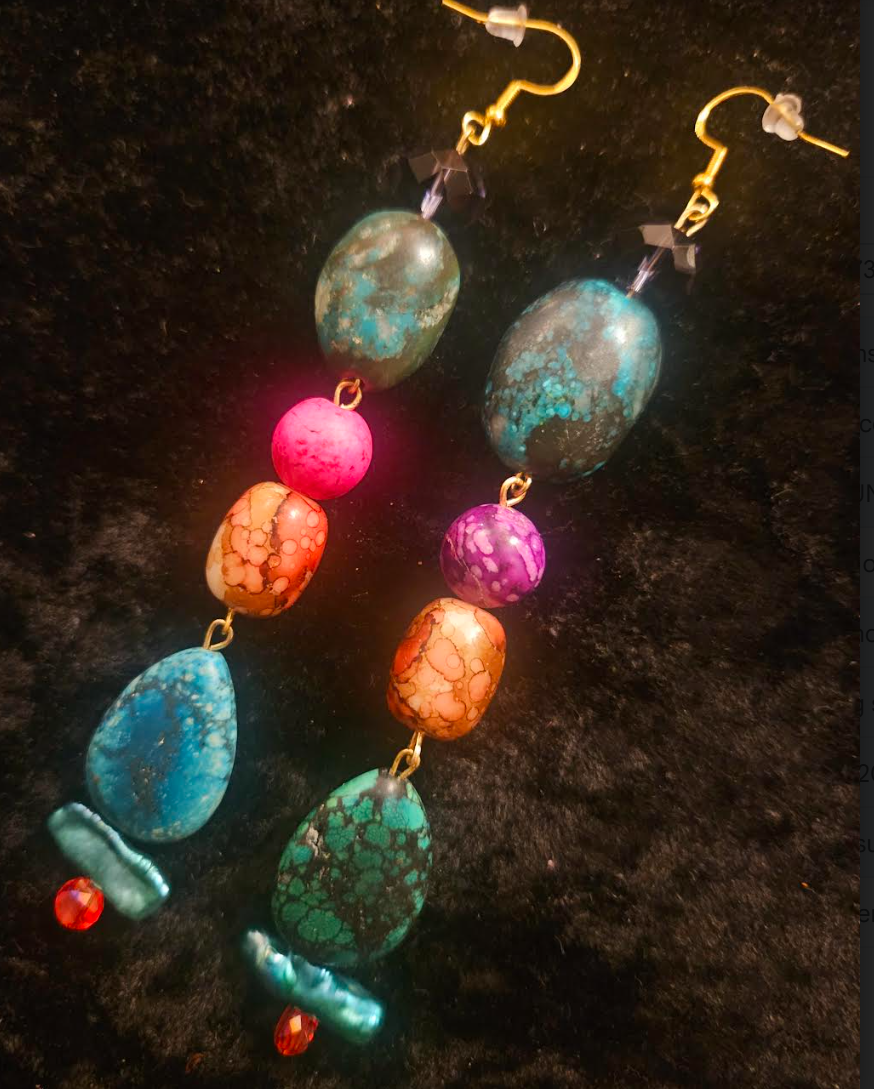 Multi Color Gemstone & Shell Shoulder Dusters Blue Green Pink Bol