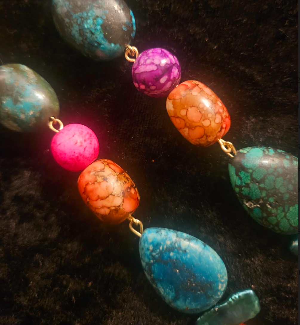 Multi Color Gemstone & Shell Shoulder Dusters Blue Green Pink Bol