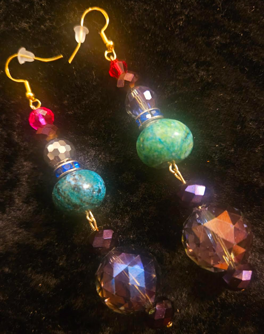 Multi Colored Gemstone and Crystal Long Dangle Pierced Statement Earri