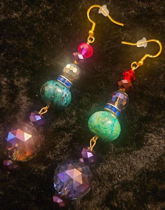 Multi Colored Gemstone & Crystal XL Dangle Pierced Statement Earrings