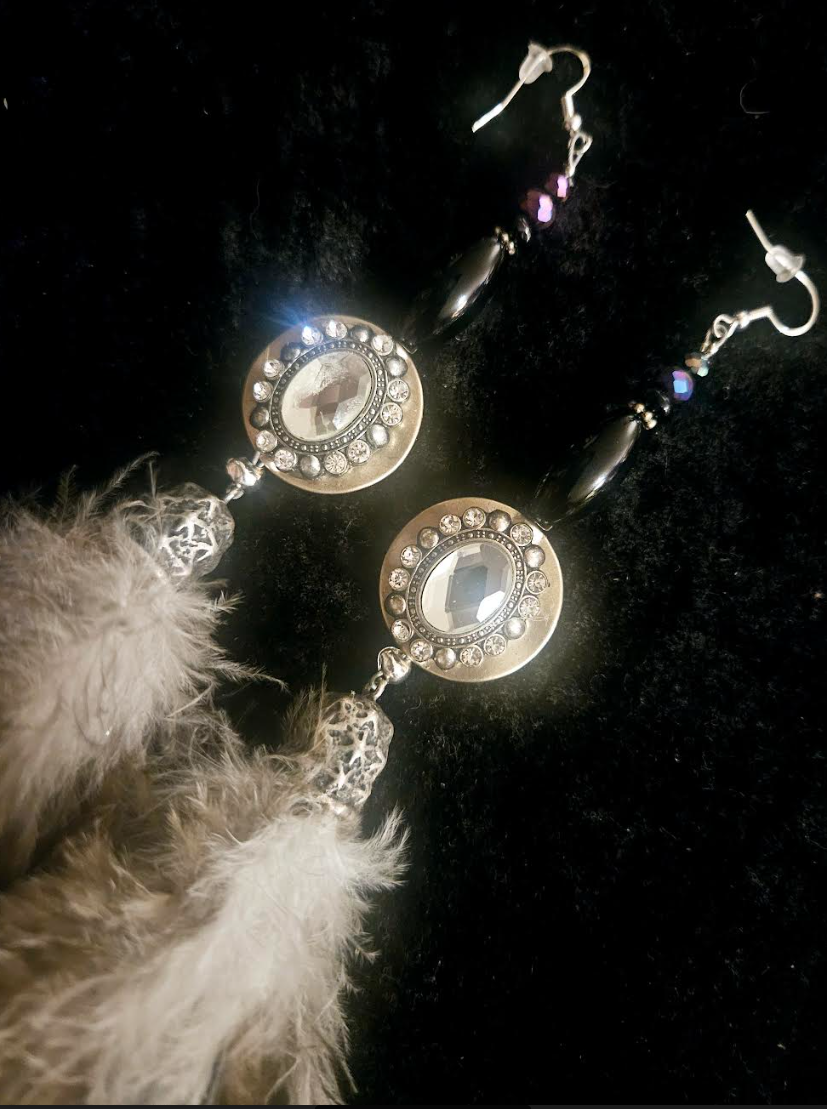 Exotic and Wild Earth Tone Feather Duster Pierced Statement Earrings w