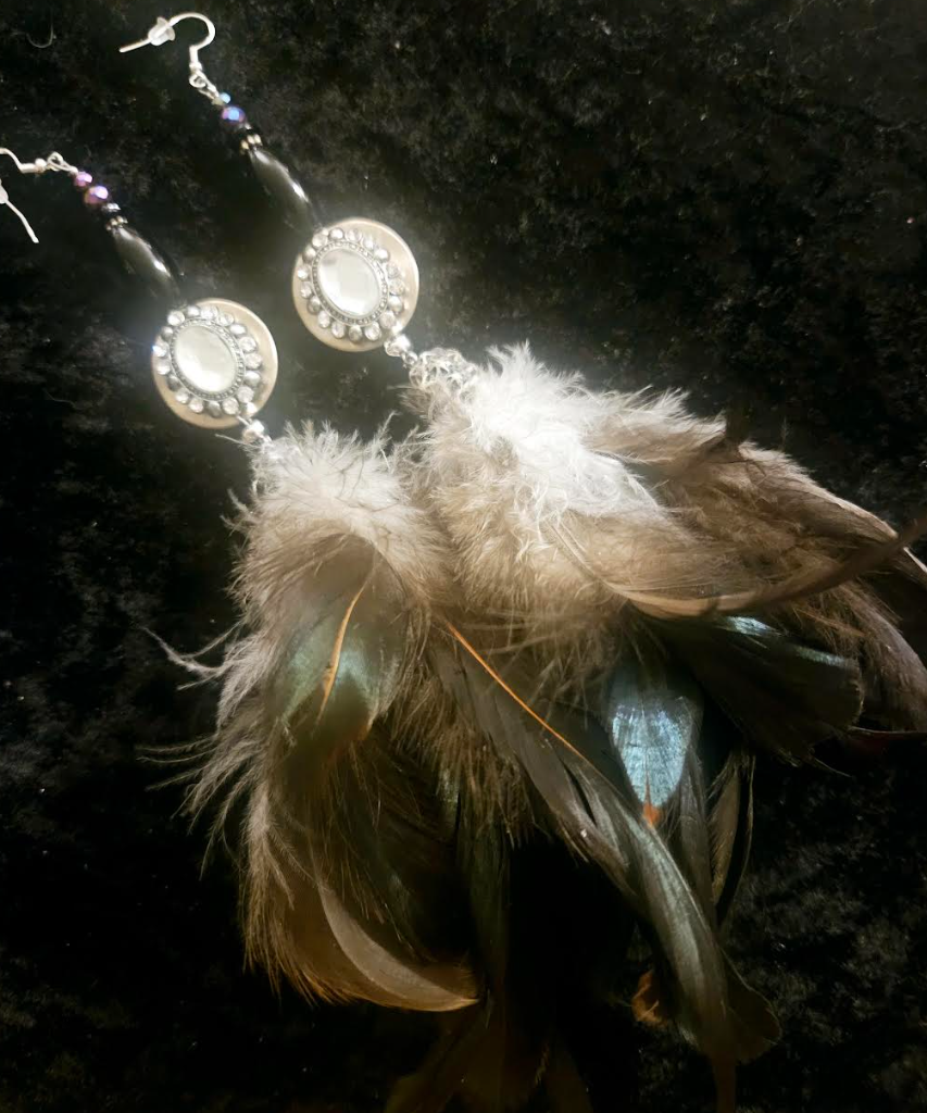 Exotic and Wild Earth Tone Feather Duster Pierced Statement Earrings w