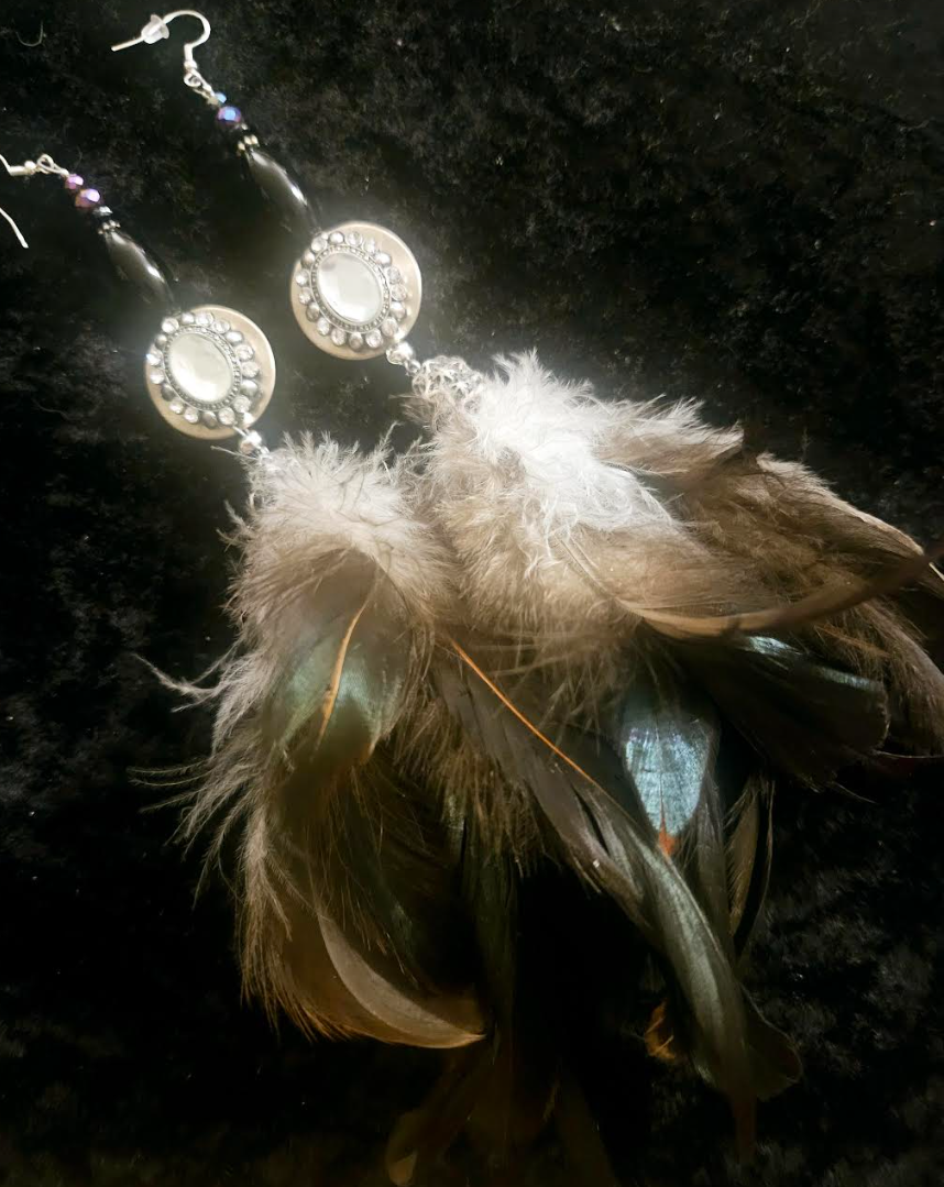 Exotic and Wild Earth Tone Feather Duster Pierced Statement Earrings w