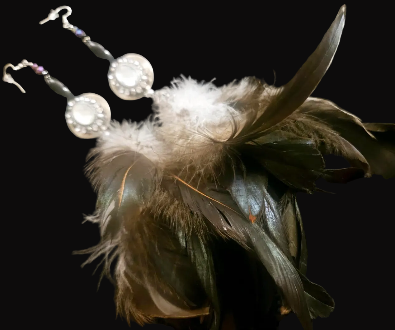 Exotic and Wild Earth Tone Feather Duster Pierced Statement Earrings w