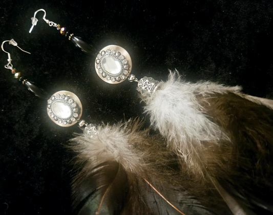 Exotic and Wild Earth Tone Feather Duster Pierced Statement Earrings w