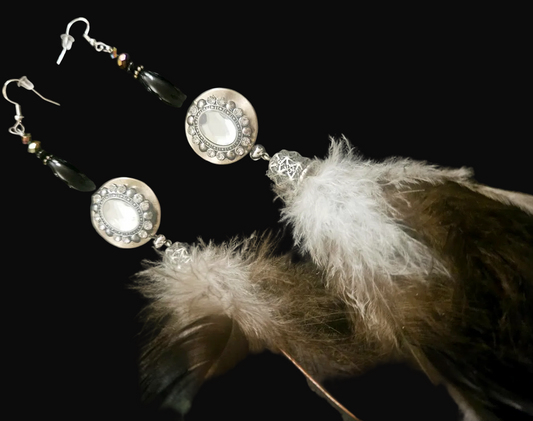 Exotic and Wild Earth Tone Feather Duster Pierced Statement Earrings w