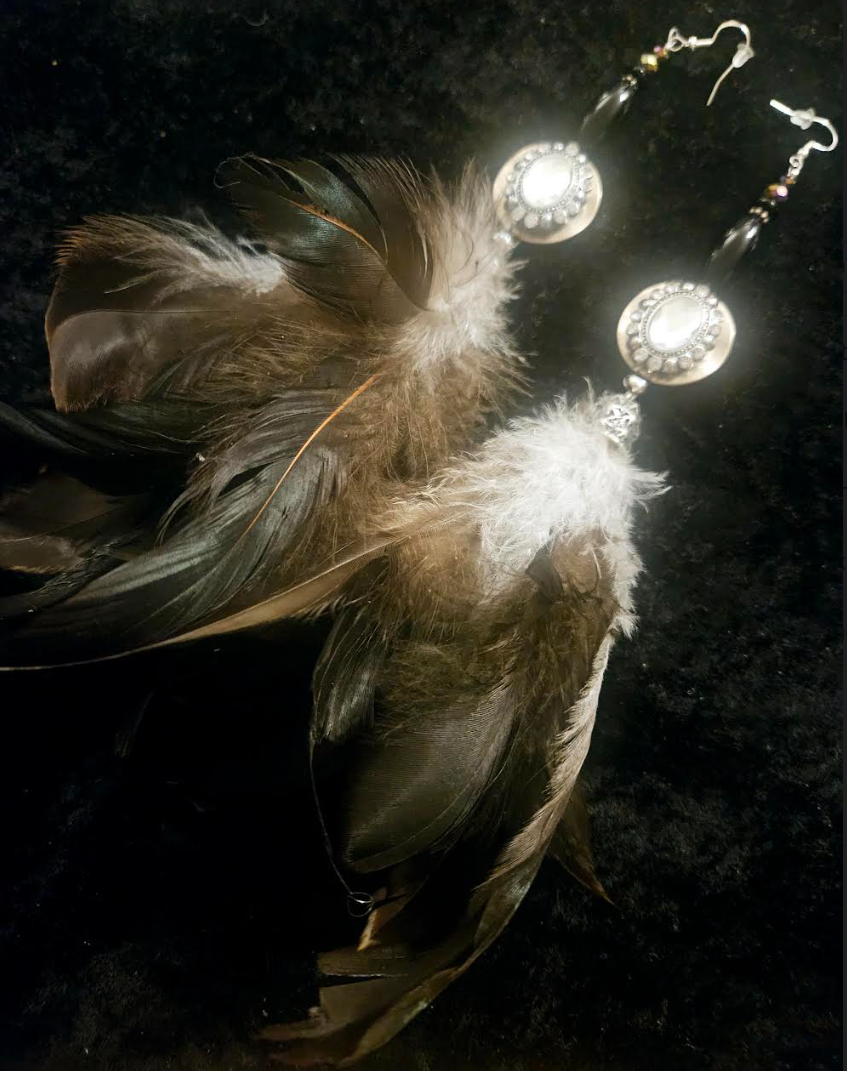 Exotic and Wild Earth Tone Feather Duster Pierced Statement Earrings w