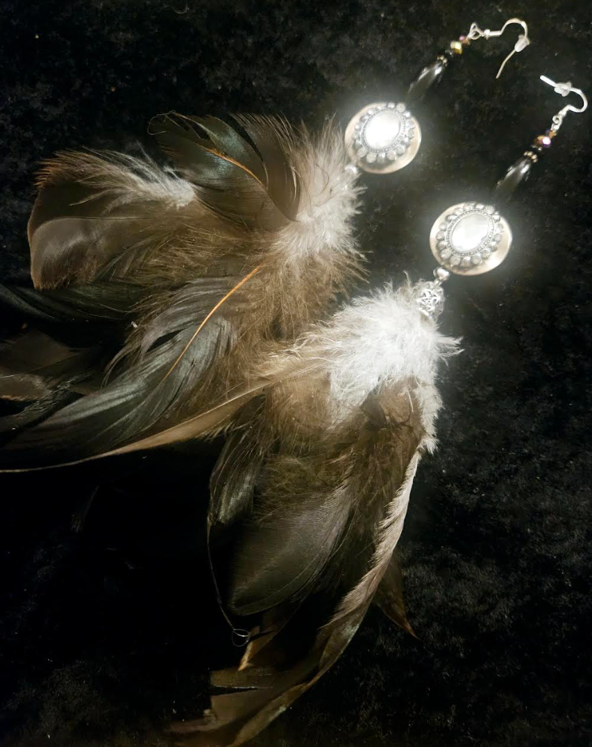 Exotic and Wild Earth Tone Feather Duster Pierced Statement Earrings w