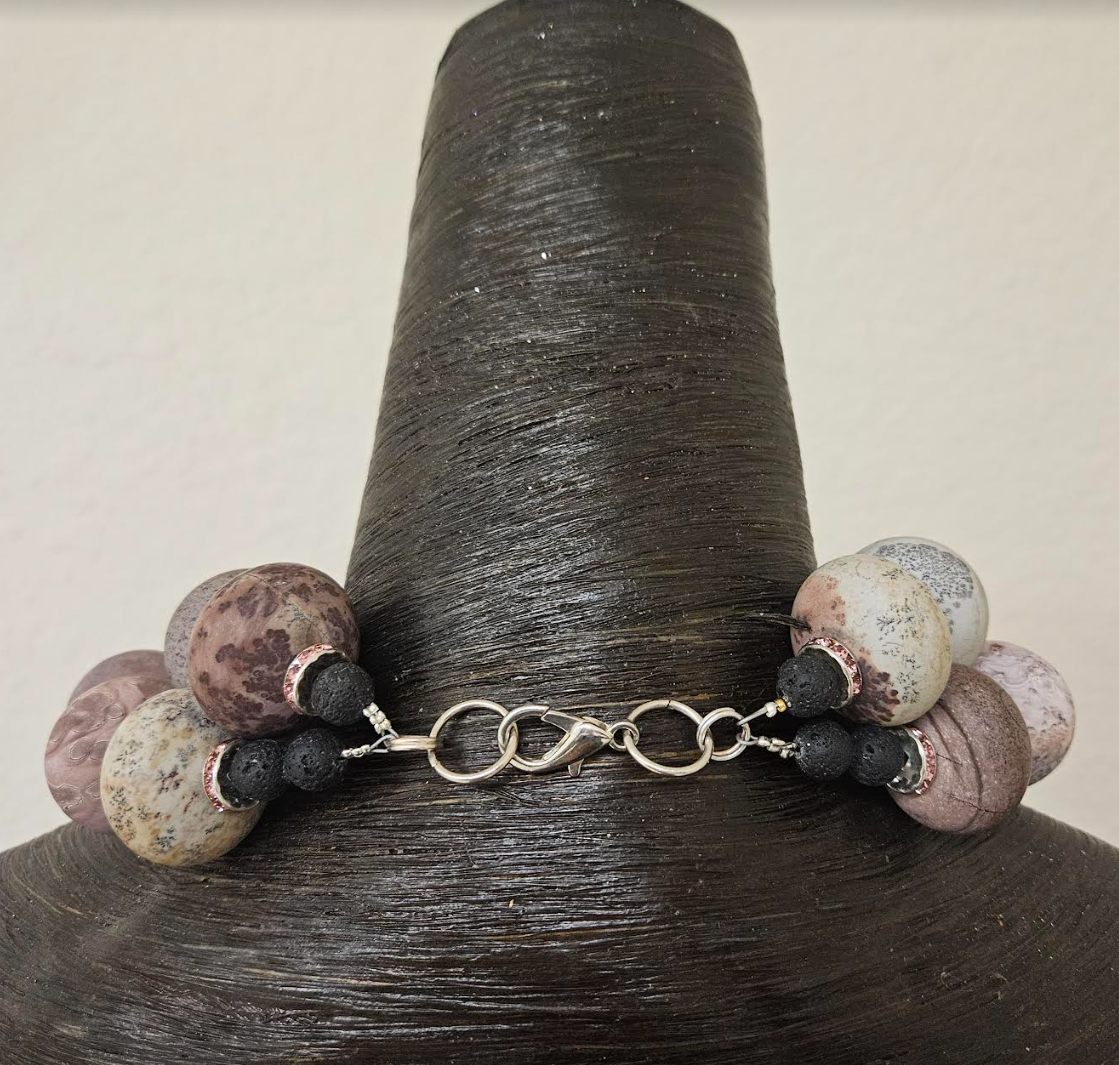 Oversized Heavy Leopard Jasper Multi Strand Statement Luxury Necklace