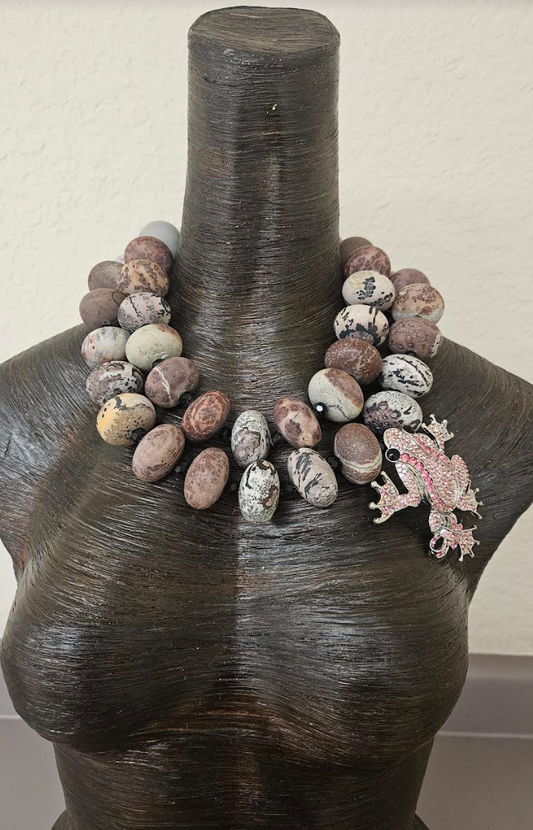 Oversized Heavy Leopard Jasper Multi Strand Statement Luxury Necklace