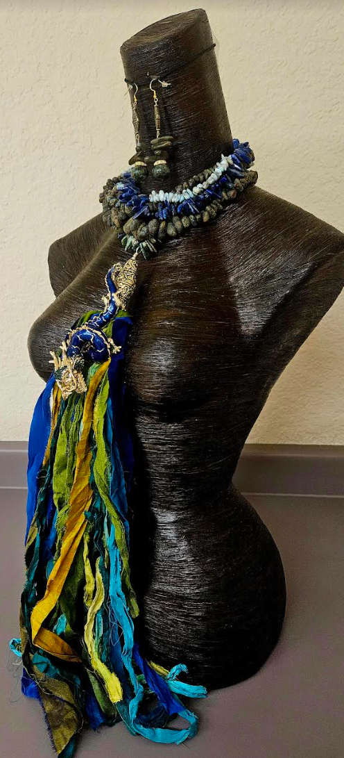 Enamel & Rhinestone Dragon Sari Silk and Gemstone Chest Piece Hom