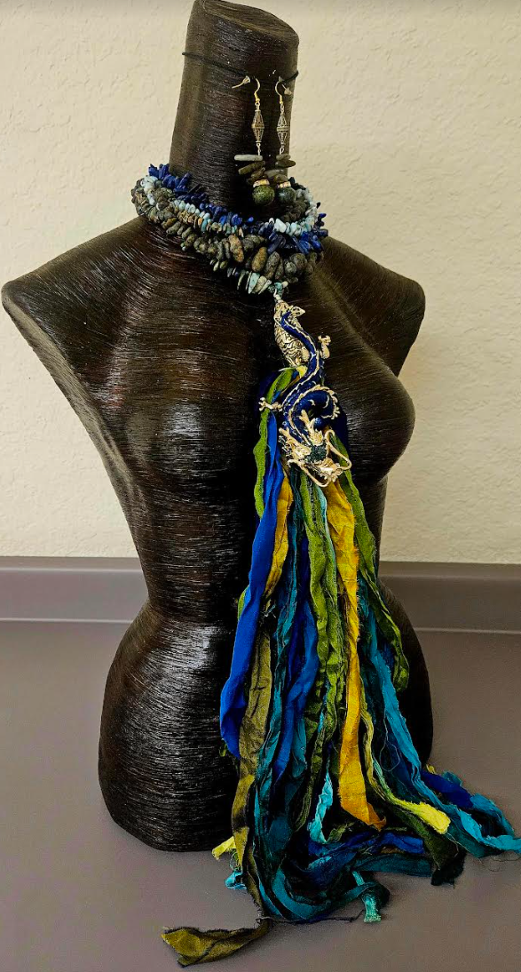Enamel & Rhinestone Dragon Sari Silk and Gemstone Chest Piece Hom