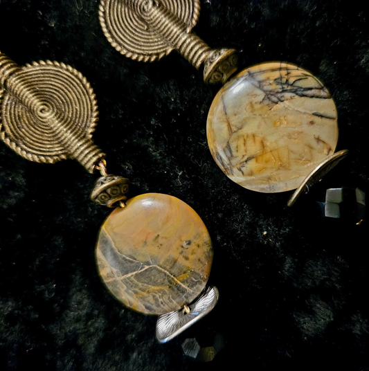 Earth Tone African Inspired Shoulder Duster Pierced Statement Earrings