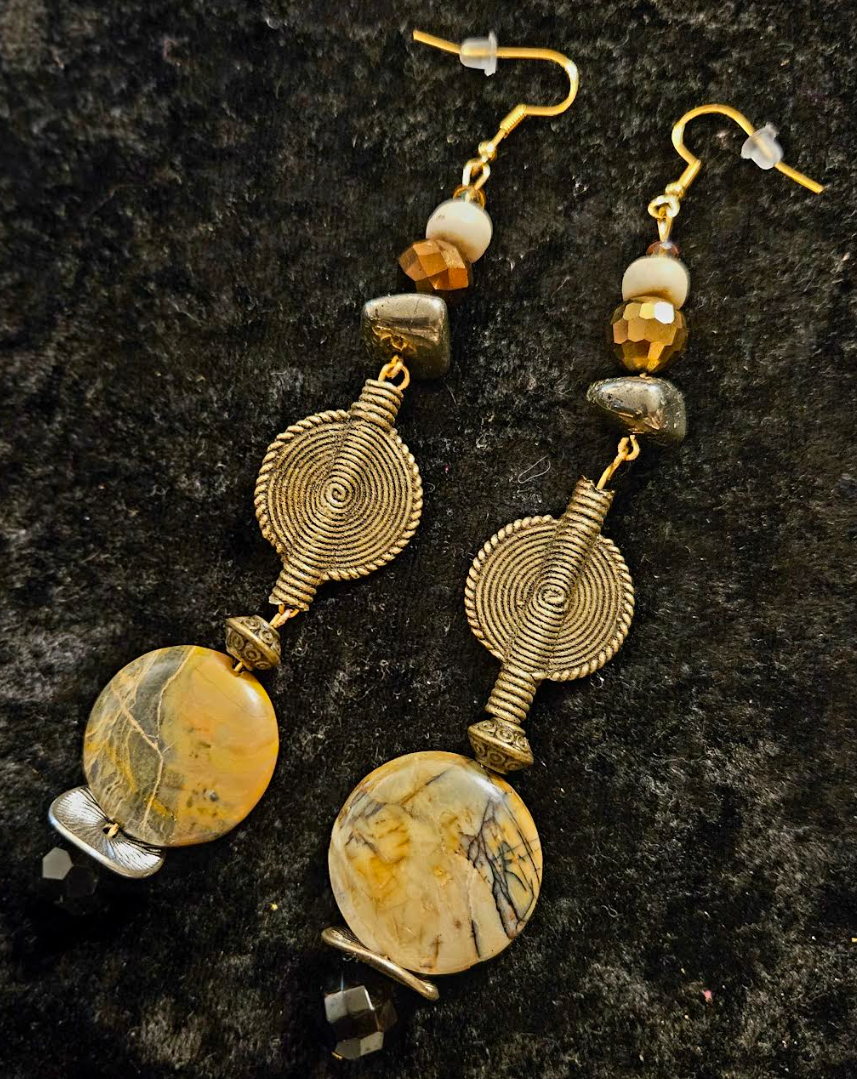 Earth Tone African Inspired Shoulder Duster Pierced Statement Earrings