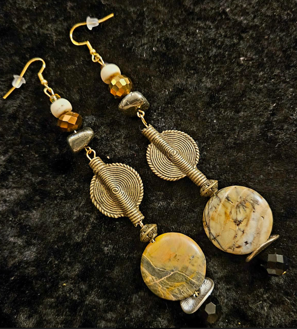 Earth Tone African Inspired Shoulder Duster Pierced Statement Earrings