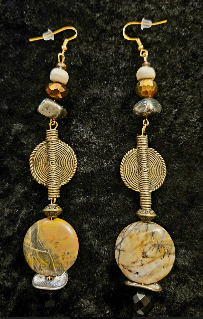 Earth Tone African Inspired Shoulder Duster Pierced Statement Earrings