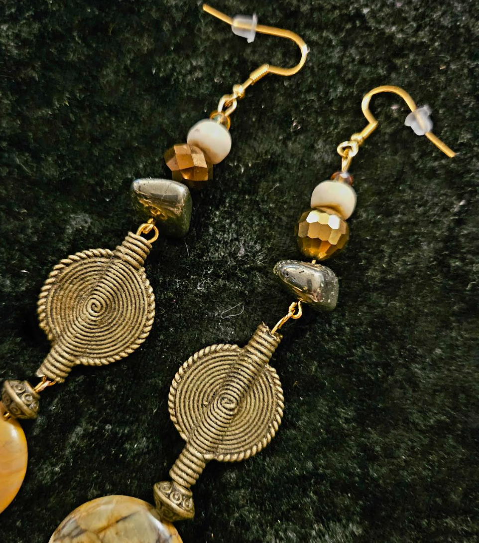 Earth Tone African Inspired Shoulder Duster Pierced Statement Earrings