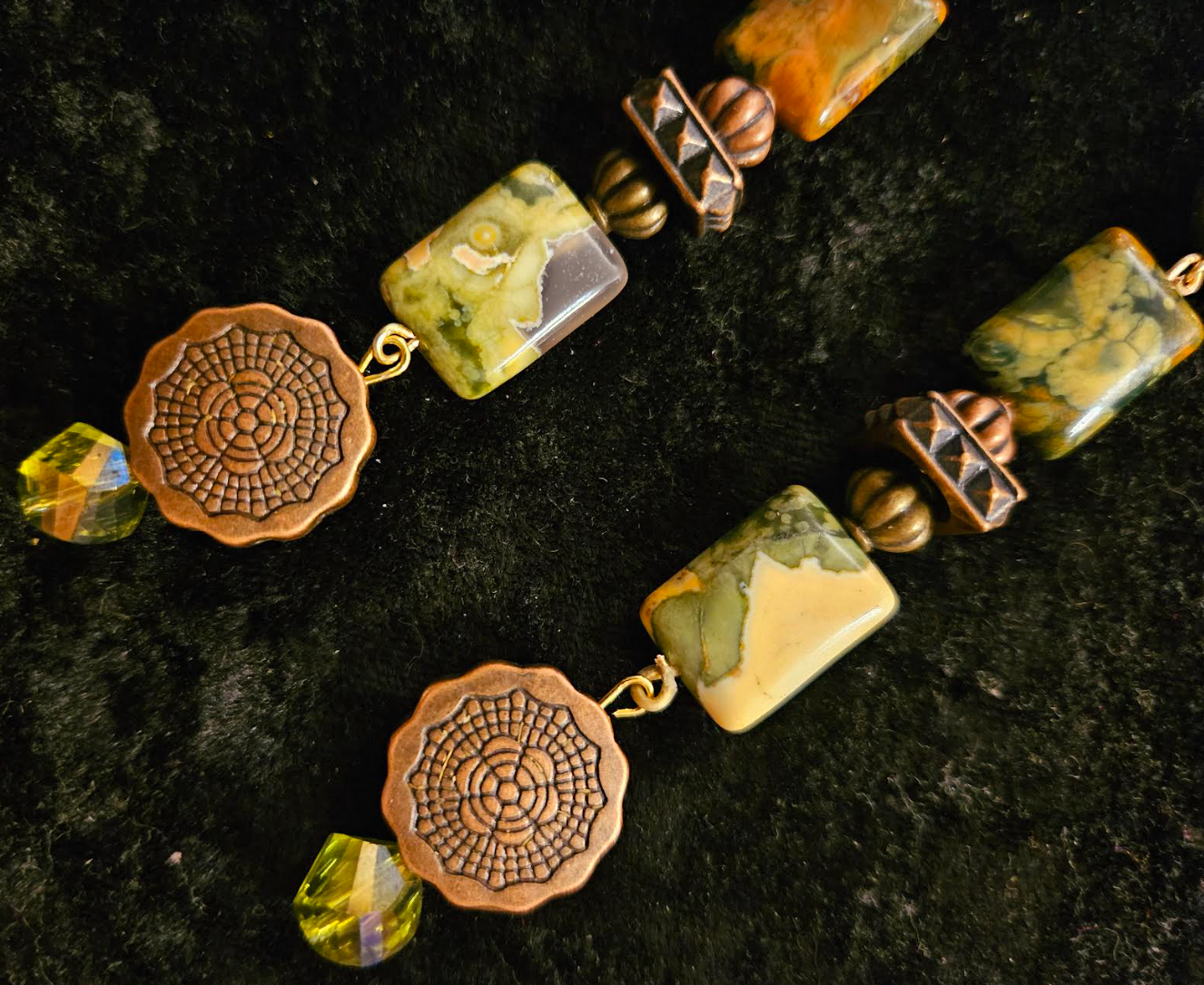 Rhyolite Pyrite & Copper Shoulder Duster Pierced Statement Earrings