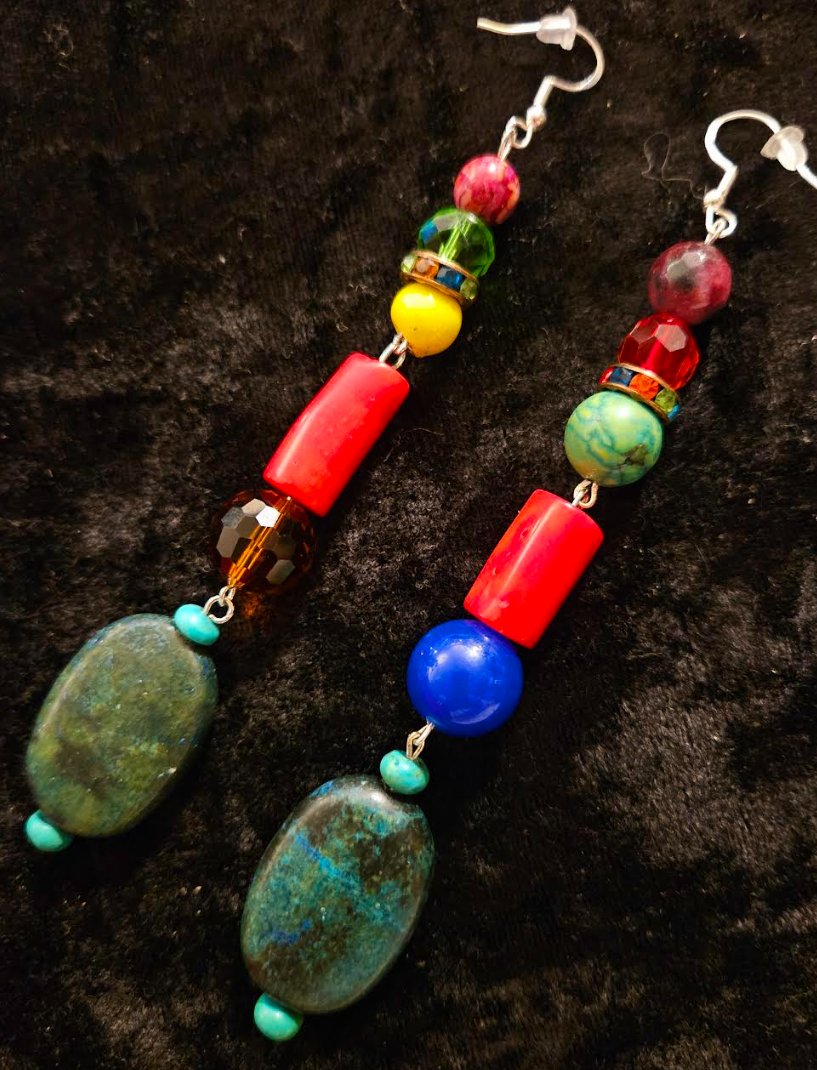 Bold Chunky & Colorful Beaded Shoulder Duster Pierced Statement Earrin
