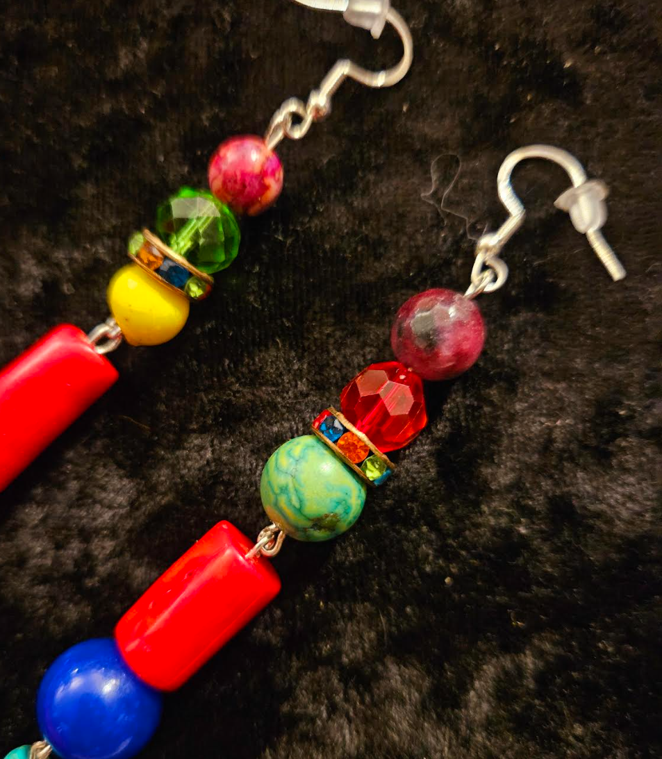 Bold Chunky & Colorful Beaded Shoulder Duster Pierced Statement Earrin