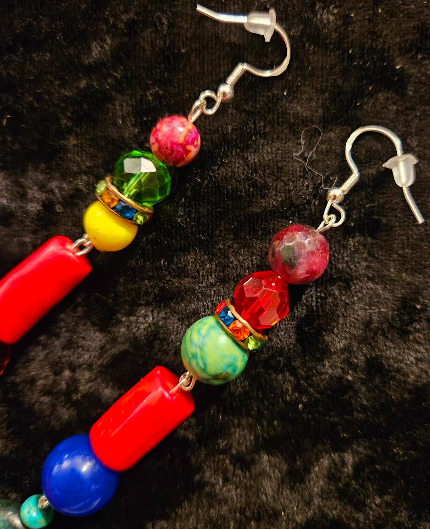 Bold Chunky & Colorful Beaded Shoulder Duster Pierced Statement Earrin