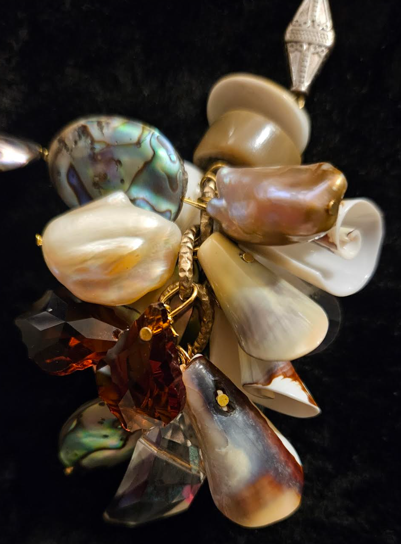 Haute Couture Shell Pearl & Crystal Drop Pierced Statement Earrings